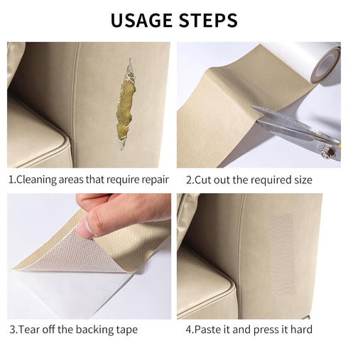 Leather Repair Patch Tape, Light Beige 3 x 61 Inches Self Adhesive Leather Repair Kit for Furniture, Car Seat,Vinyl Leather Repair Kit for Office ...